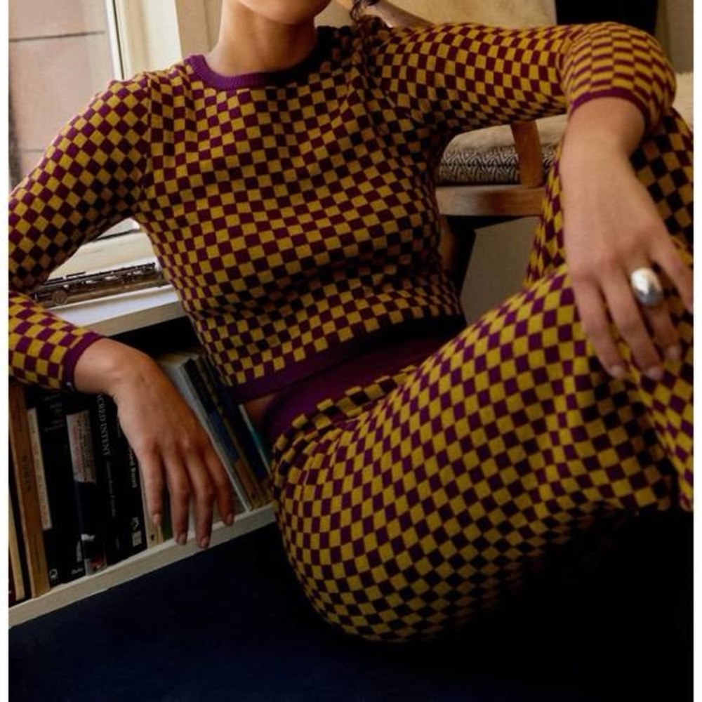 Daydreamer Fig Check Sweater